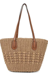 Damen Stroh Hobo Bag Gewebt Schultertasche Groß Beuteltasche Handtasche Sommer Strand Beige - Bild 1 von 11