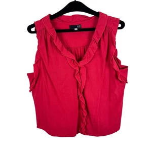 Kut From The Kloth rote ärmellose leichte Rüschenbluse V-Ausschnitt Leinenmischung Gr. XL - Bild 1 von 5
