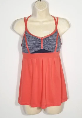 Zella Women Small Orange Gray Racerback Tank Top Double Spaghetti Strap Athletic - Image 1 of 4