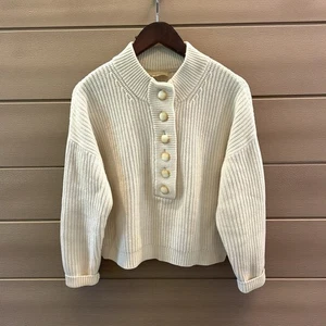 La Maille Sezane Lucas Pullover gerippter schwerer Strickpullover creme Damen Gr. M - Bild 1 von 10