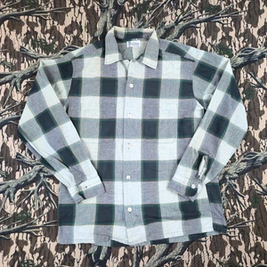 Vintage 50s Bradfield Loop Collar Green Plaid Shirt Mens M 100% Combed Cotton - Picture 1 of 5