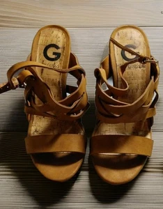 G by Guess Platform Block Heel Sandals Strappy Women Size 6 M Brown Worn 1 Time - Picture 1 of 14