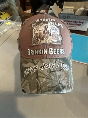 Buckwear camo "Shootin Deers & Drinkin Beers That's How I Roll" Strapback Hat - Image 1 of 4