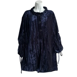Soft Surroundings Crushed Velvet Tunic Blouse L Wired Collar Button Details Blue - Picture 1 of 4
