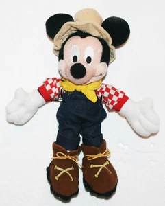 MICKEY MOUSE PLUSH FIGURE COSTUME FARMER PLAID SHIRT BIB OVERALLS DISNEYLAND - Picture 1 of 2