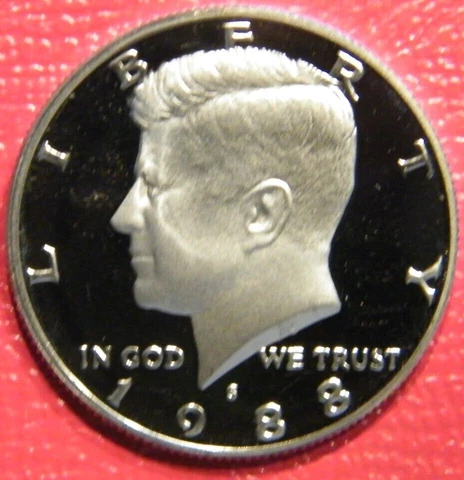 1988 S Clad PROOF Gem Cameo Kennedy Half Dollar Coin from US Proof Set Cover