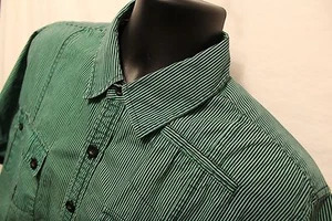 Heritage 1981 Mens Green & Black Stripe L/S Button Front Size XL 100% Cotton - Picture 1 of 4