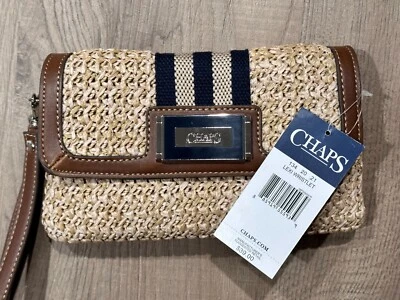 Bolso sin asas de muñeca tejido de paja Chaps Lexi - Nuevo con etiquetas - Cierre a presión con bolsillos con cremallera  Foto 1 de 4
