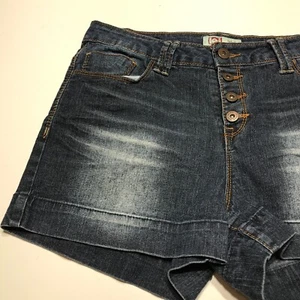 LEI Shorts Juniors Size 11 Tatum High Rise Exposed Button Fly Denim Dark Wash - Picture 1 of 12