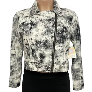 LulaRoe Presley Moto Jacket Women Large Black White CorpCore Office Siren NEW - Picture 1 of 22