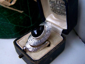 GORGEOUS VINTAGE MODERNIST 925 SOLID STERLING SILVER ONYX RING SIZE N 6.5 RARE - Picture 1 of 10