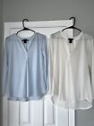 Bundle of 2 Ann Taylor Factory Blouses Work Shirts Flowy Classy blue white