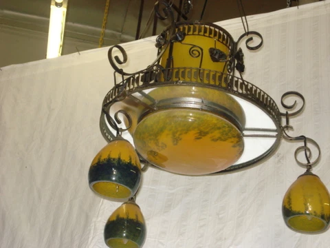 Wrought Iron With Blown Glass Yellow Chandelier Cover
