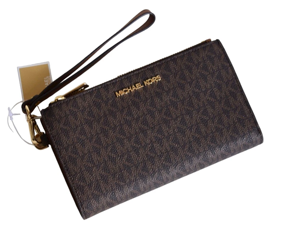 Michael Kors Jet Set Travel Doppel Reißverschluss Tasche - Brown PVC/Dark Acorn