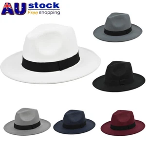 Classic Men Women Hard Felt Hat Wide Brim Fedora Trilby Panama Hat Jazz Cap NEW - Picture 1 of 25