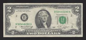 1976 USA $2 Two Dollar Bill Series (B) Number B50446290A Circulated Condition - Picture 1 of 2