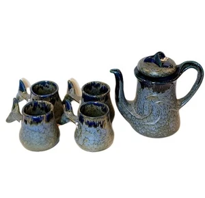 5 Stck. SIGNIERT* Doug Wylie Walschwanz Kaffeetassen & Teekanne Studiokeramik 1985 EUC - Bild 1 von 20
