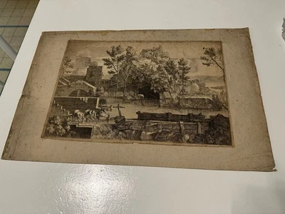 Gravure Sébastien Bourdon, 3 Femmes au Lavoir . grav.Jacques Prou 25 cm x 36 cm - Photo 1/4