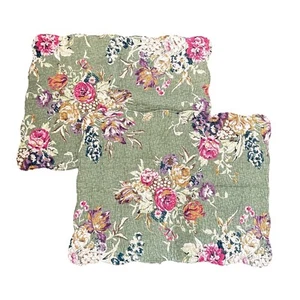 Quilted Pillow Shams Floral Scalloped Edge Tie Back 22"x 28" Ivy Hill Home - Picture 1 of 13