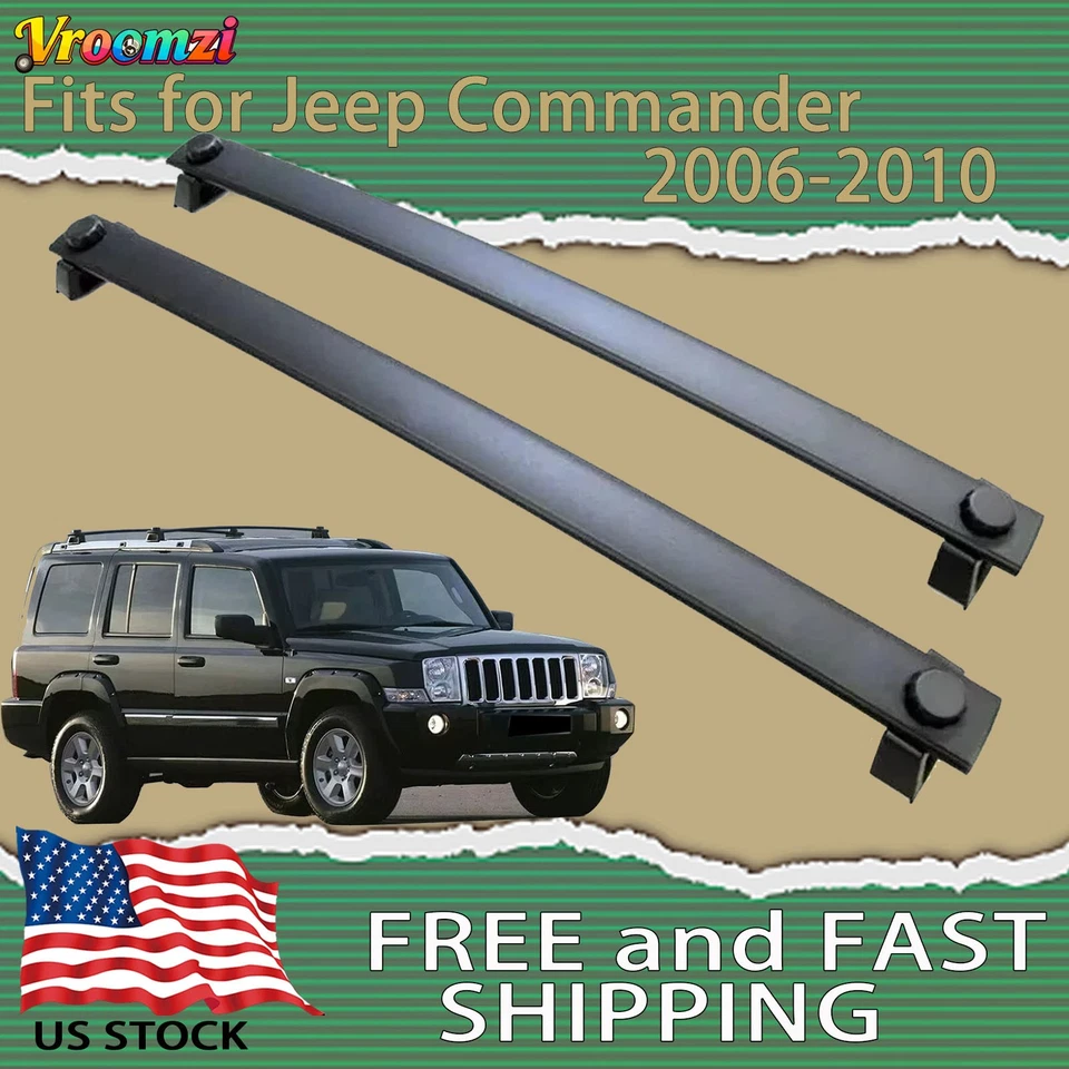 Черные поперечные дуги из запасов США 2 шт подходят для Jeep Commander 2006-2010 багажник на крышу рейка - Изображение 1 из 4