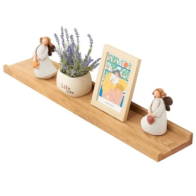 Oak Floating Shelves 32 Inch 4 Inch Deep Natural Wood Wall Picture Ledge - Image 1 of 4