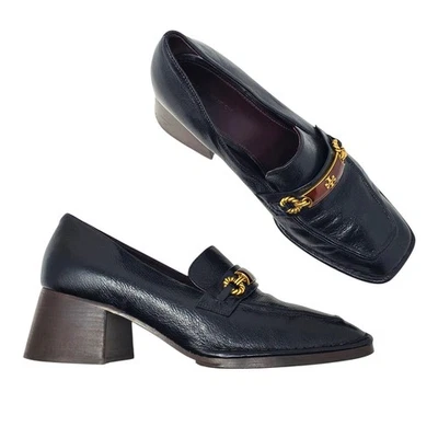 Tory Burch Perrine Heel Loafer 55MM Perfect Black Goat Leather 134951 Size 9.5 - Image 1 of 4
