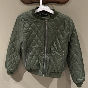 Eilly Bazar Green Quilted Bomber Jacket Women’s Large Lightweight Zip Up Coat - Picture 1 of 11