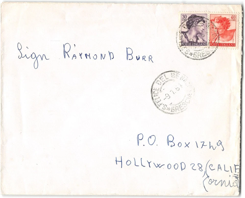 Italia a Raymond Burr, Hollywood CA, 1964 Foto 1 de 1