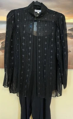 Helene Sidel Años 80 Negro Correa de Espagueti Mono Blusa Transparente Conjunto Disco Gótico 10 Foto 1 de 4