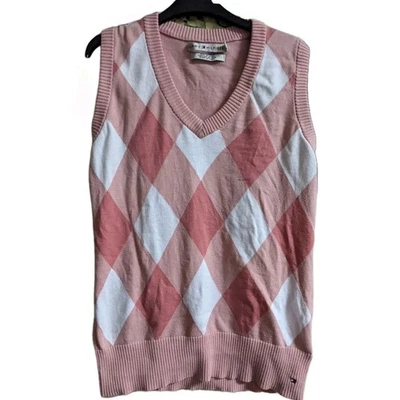 Tommy Hilfiger Diamond Pattern Cotton Popover Pink Small Petite Sleeveless - Image 1 of 2