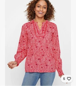 Talbots XL rot weiß gesmoktes Top Brustweite 46 Länge 27 leicht 100% Baumwolle FS - Bild 1 von 8