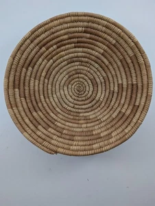 Vintage primitiver Boho Spulenkorb Naturgras handgewebt hellbraun 10" W - Bild 1 von 11