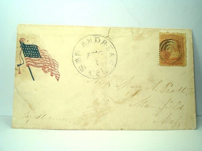 Civil War SAN ANDREAS CALIFORNIA POSTMARKED Patriotic Cover TO MANSFIELD MASS - Image 1 of 2