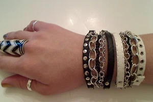 Trending Unique Multi Chain Silver Plated Leather Punk Buckle Bracelet  - Picture 1 of 4