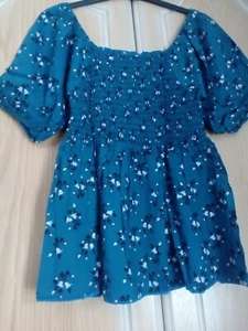 Girls casual crop Top floral print Blouse short sleeve teal Age 15-16 years - Picture 1 of 10
