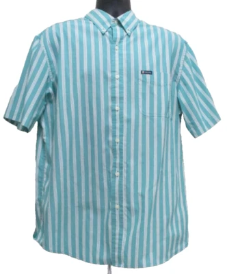 Chaps Green & White Striped Button Front SS Easy Care Shirt Size Large Men's EUC - Image 1 of 4