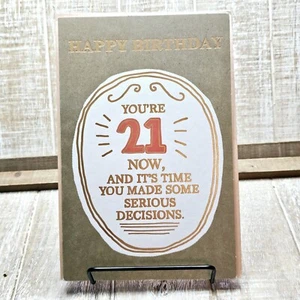 American Greetings Birthday Card 21st Twenty One Drinking Brown Gold Funny - Picture 1 of 14