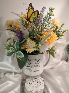 Silk flower arrangement "Rise & Shine!" bright, cheerful 13"x9" cottage core - Picture 1 of 4