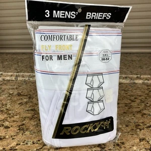 VINTAGE Rocky Mens White Briefs Tighty Whiteys 3 Pair Size 3XL Big & Tall 1 PKG - Picture 1 of 11
