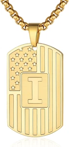 Initial A-Z Necklace for Men American Flag Dog Tag A-Z Pendant Stainless Steel C - Picture 1 of 6