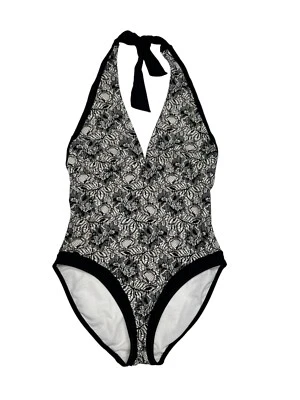 Maiô Spiegel feminino preto e branco floral estampado de renda peça única - Imagem 1 de 4