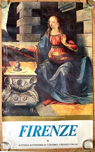 Firenze Leonardo Annunciation (detail) Vintage Art Poster Italy 1954 24x 38.75" - Picture 1 of 13