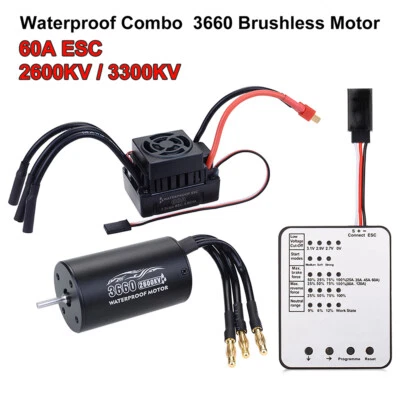 3660 Waterproof 2600KV/3300KV Motor 60A ESC for Tamiya Traxxas 1/8 RC Car - Image 1 of 4
