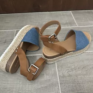 Women’s Size 7 Sandals 2” Platform Denim Espadrilles Open Toe Ankle Buckle Shoe - Picture 1 of 12
