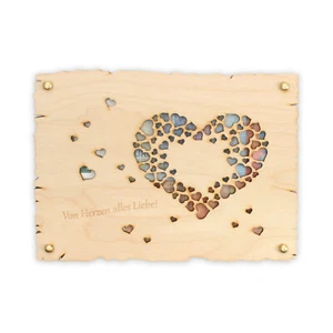 „Von Herzen alles Liebe“ - Glückwunsch-Karte aus Holz für viele Anlässe - Bild 1 von 7