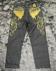 Men’s Game Time Urban Hip hop Baggy Skater Gold Embellished Jeans Size 38 NWT - Picture 1 of 9