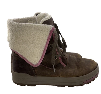 BOTAS DE INVIERNO MUJER KEEN DRY 53015-BRGN MARRÓN con ribete púrpura cuero lana talla 10 Foto 1 de 4