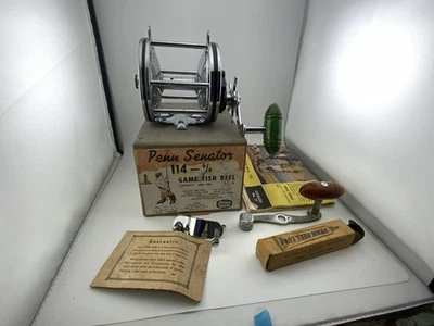 CARRETE DE PESCA PENN 6/0 VINTAGE CON CARRETE RECTO PRINCIPIOS DE LOS AÑOS 50 caja, llave aceite ✅✅ Foto 1 de 4