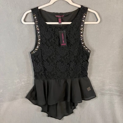 Top peplum tachonado sin mangas para mujer Material Girl talla L negro nuevo con etiquetas Foto 1 de 4