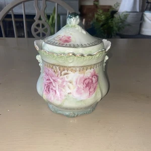 Vintage Nippon Hand Painted Biscuit Jar with Lid with Pink Florals (1891-1921) - Picture 1 of 7